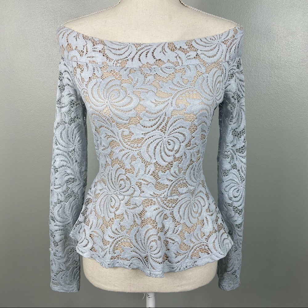 BCBGMaxAzria || Lace Off the Shoulder Peplum Top